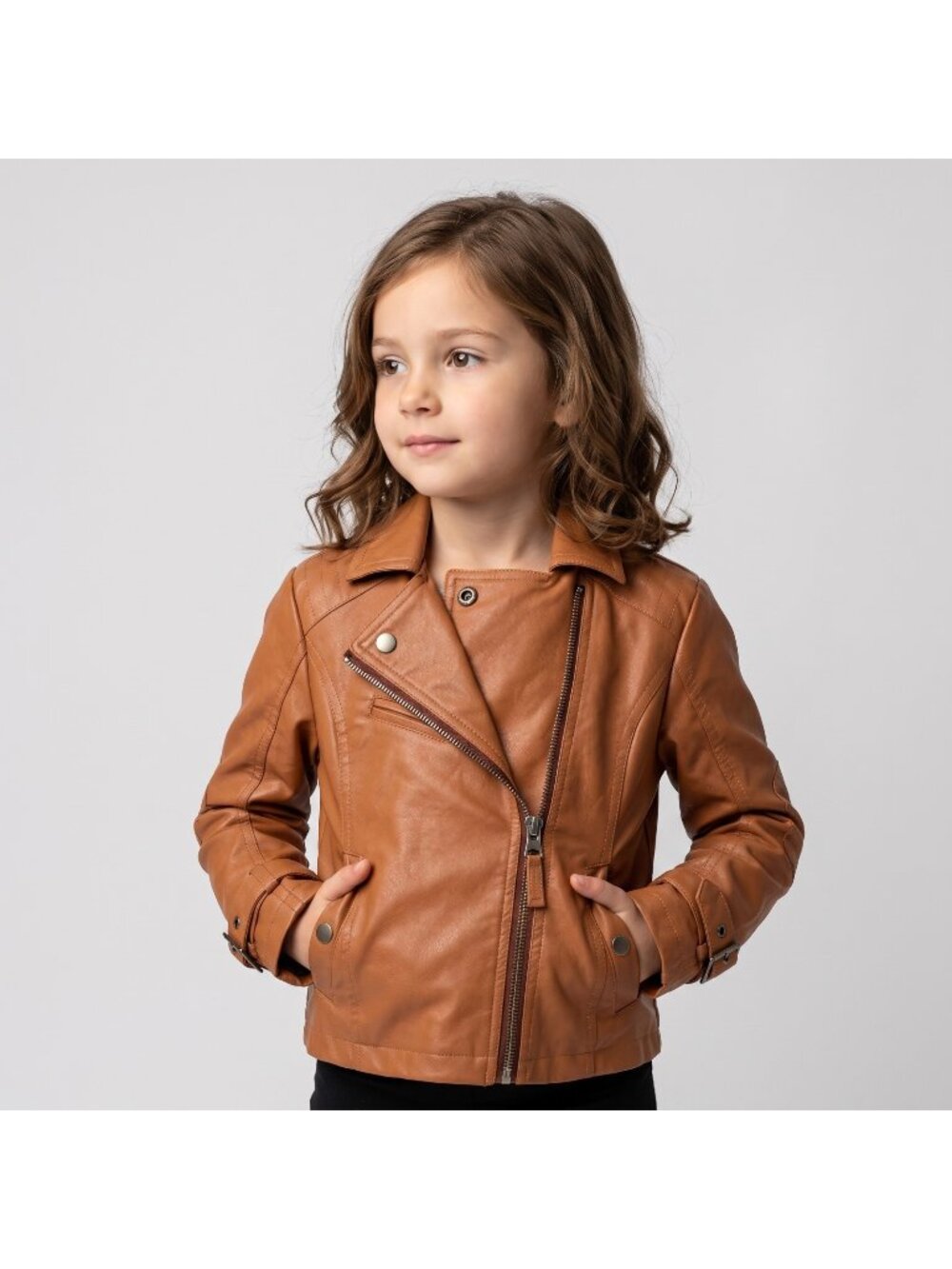 Triple Flip Boutique Beckett Imitation Leather Brown Moto Jacket in size 6 NWOT